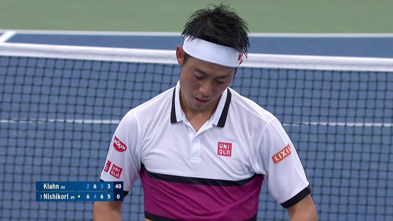 SlamTracker Nishikori wins the point with a forehand winner. US Open